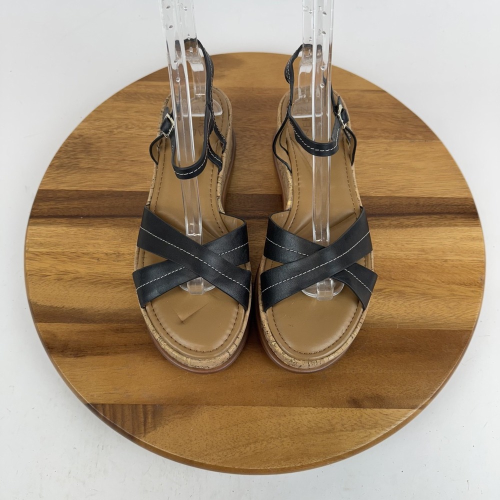 New NWOB Womens Naturalizer Rikki Black Leather Platform Cork Sandals Size 10 M